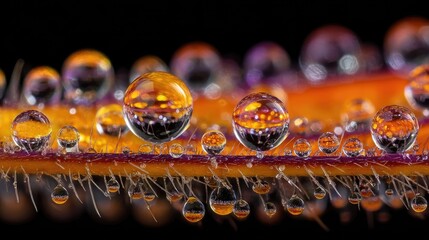 Close-up dew drops on a vibrant leaf edge