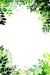 Obraz premium Green Leaf Border Frame on Black Background