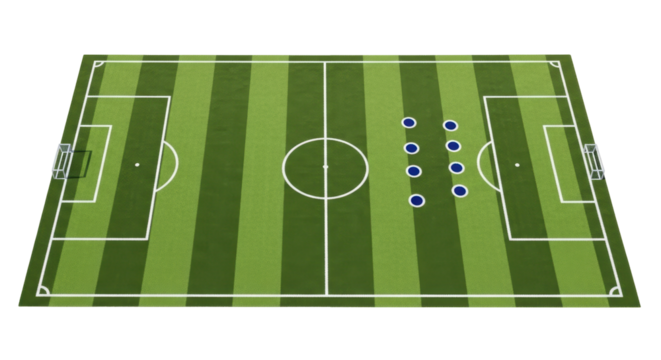 Isolated Soccer Field Formation 4-4-2, Football Pitch, Green Grass, 4 Defenses, Sport Strategy