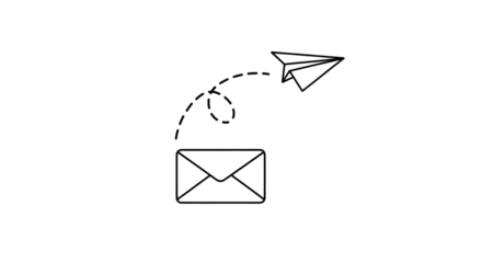 Isolated sending letter with dotted flight path of paper airplane, outline design drawing