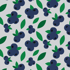 Seamless pattern of cute blueberries and green leaves