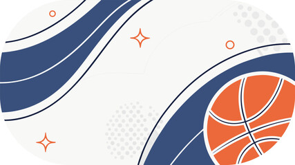 Basketball with abstract blue and orange shapes and patterns on a white background sport game