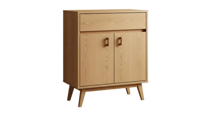 Isolated wooden cabinet with drawer, light tone wood storage furniture, no background