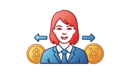Isolated currency conversion, red-haired woman managing foreign exchange trade online