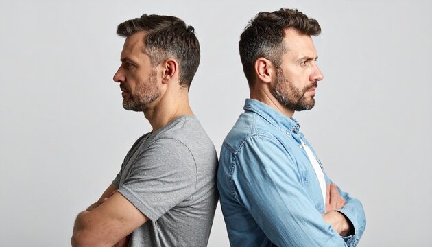 Two men looking disappointed and angry after having an argument