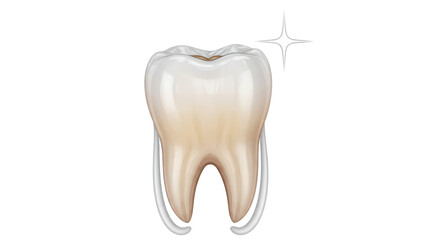 Isolated stained tooth with sparkle symbol on top for dental health and care concept