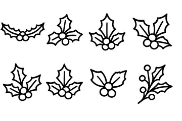 Christmas holly silhouette icon set. featuring festive leaves and berries in various styles