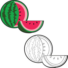 Watermelon fruit easy coloring page book for kids activity