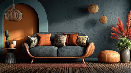 Modern, cozy living room with warm colors