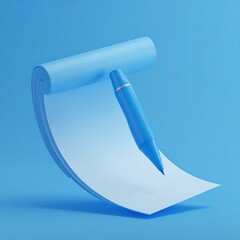 Blue notepad and pen on a blue background