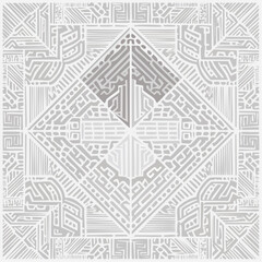 Geometric Pattern A symmetrical, intricate design with complex lines and shapes in a repeating pattern