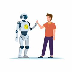 Human man and friendly robot giving a high five, symbolizing collaboration and partnership between people and artificial intelligence
