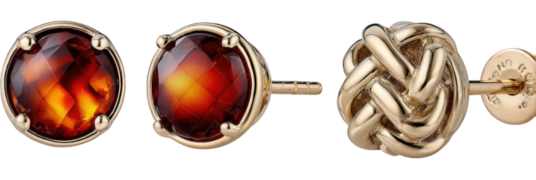 Amber and Gold Knot Earrings on Black Background