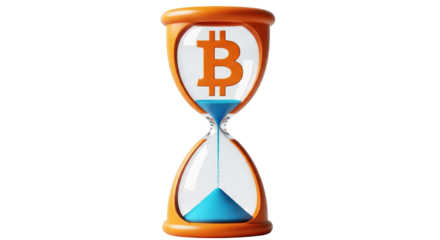 Isolated hourglass with Bitcoin symbol showing passing of time and market movement
