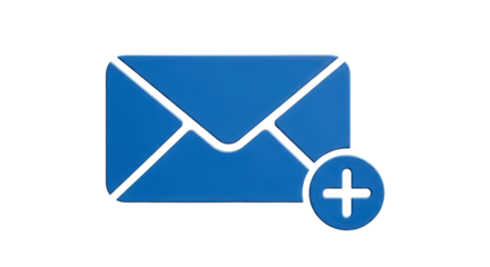 Isolated new email symbol, communication design element, modern blue envelope icon with plus sign