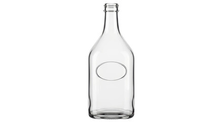 Isolated clear glass bottle with oval area for custom label, product photography, mockup