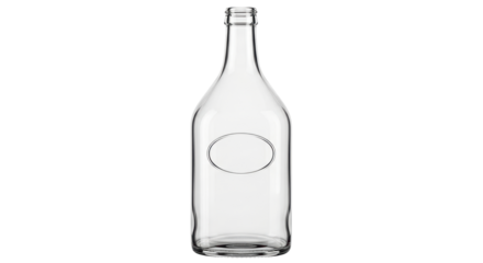Isolated clear glass bottle with oval area for custom label, product photography, mockup