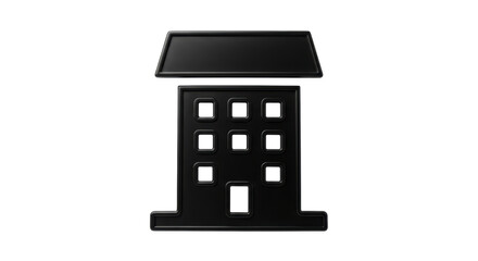 Isolated icon of a building with windows and a roof, simple and minimal black shape