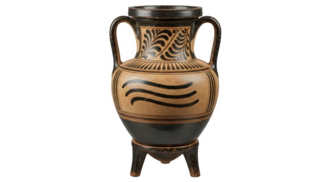 Isolated ancient Greek Amphora vase, a beautiful art object with intricate designs