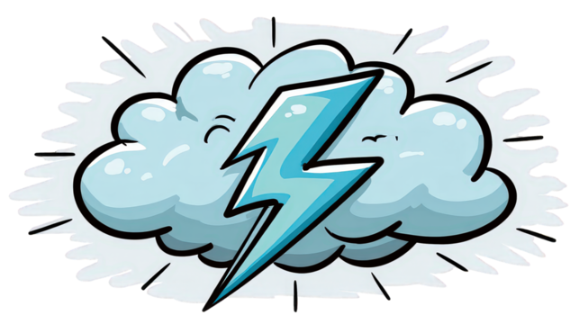 Blue Lightning Bolt in a Cartoon Cloud