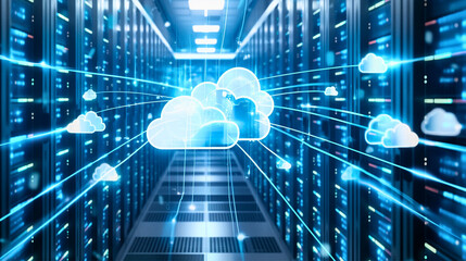Cloud computing and data storage in modern server room