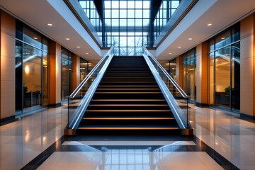 Fototapeta premium Modern staircase leading upwards in corporate building