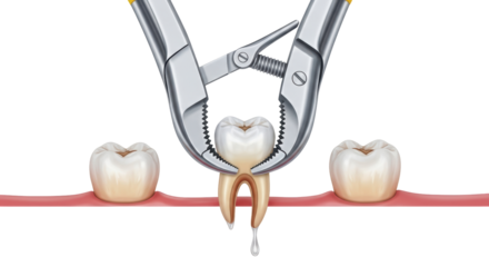 Isolated molar extraction, tooth being pulled with dental pliers, molar treatment concept