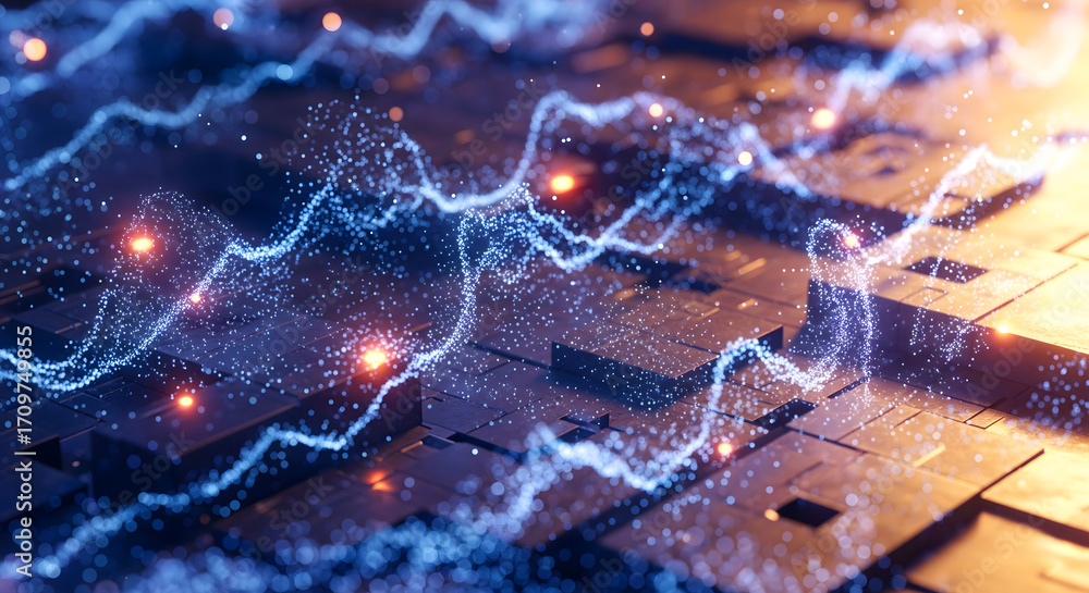 Poster an abstract background of glowing data waves