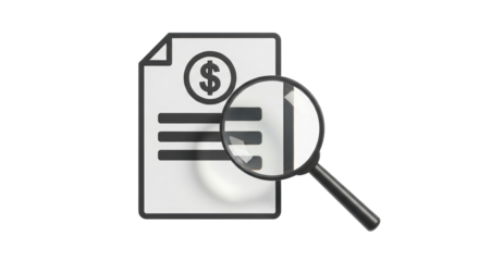 Isolated Financial analysis of document with dollar symbol and magnifying glass icon