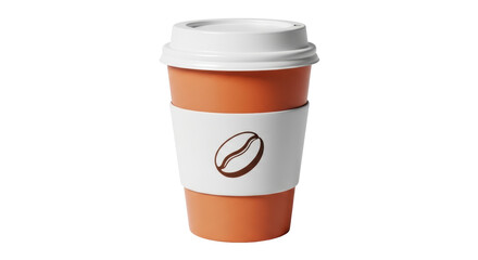 Isolated cup of coffee with coffee bean logo on a sleeve on a seamless background