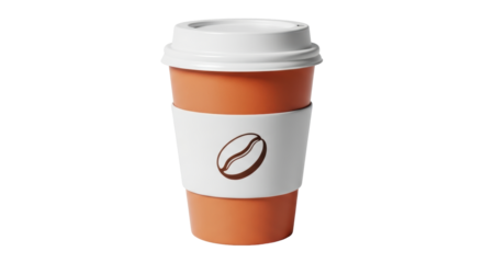 Isolated cup of coffee with coffee bean logo on a sleeve on a seamless background