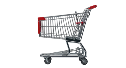 Isolated shopping cart with red handle and accents, useful for store and retail concepts
