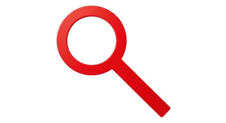 Isolated red magnifying glass tool for zooming and search, lens for discovering data