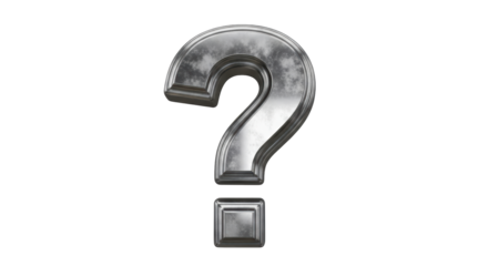 Isolated metallic question mark sign, gray distressed rough grunge surface texture