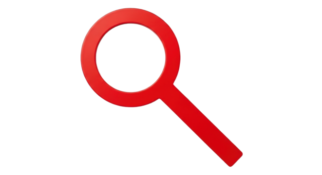 Isolated red magnifying glass tool for zooming and search, lens for discovering data