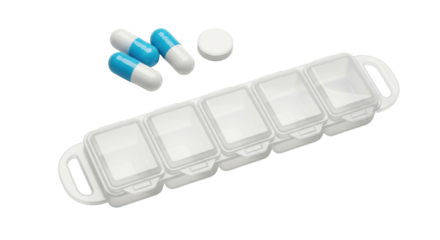 Isolated pillbox with medications for healthcare, storage of supplements and drugs regimen