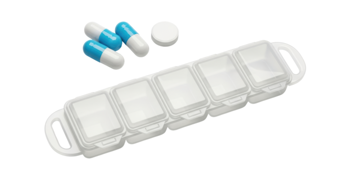 Isolated pillbox with medications for healthcare, storage of supplements and drugs regimen