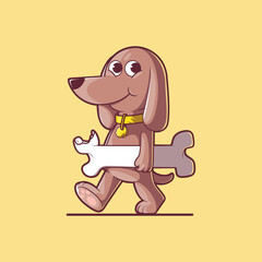 Cute Dog Character Holding Big Bone vector illustration. Animal, mascot design concept.