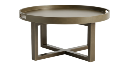 Isolated dark metallic accent table with round tray tabletop for staging furniture