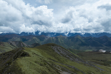 Beautiful foggy high altitude mountain landscape in China