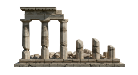 Isolated Ancient stone columns, temple ruins. Architecture, history, travel, archeology