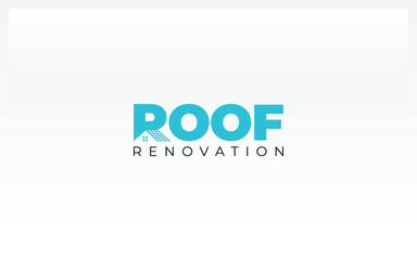 Word mark logo icon formed roof house symbol in letter r with orange color