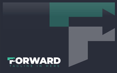 Word mark logo icon formed arrow symbol in letter f with turquoise color