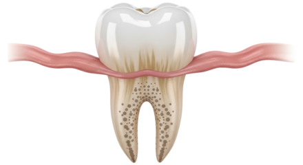 Isolated molar tooth with cavities and gumline infection, dental health illustration