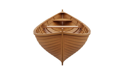 Isolated wooden boat vessel for fishing, rowing, nautical transportation, equipment craft