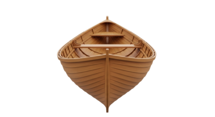 Isolated wooden boat vessel for fishing, rowing, nautical transportation, equipment craft