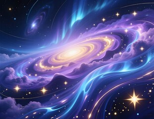 Cosmic Galaxy Wall Mural with Abstract Nebulas and Star Clusters