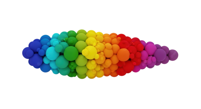 Isolated colorful rainbow arrangement of balls, festive decoration and design element, balloons
