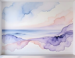 Dreamy Watercolor Horizon Wall Mural with Soft Pastel Gradient Sky and Sea