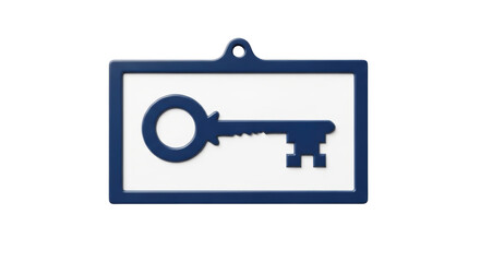 Isolated door key symbol in frame as real estate, property ownership, or protection concept